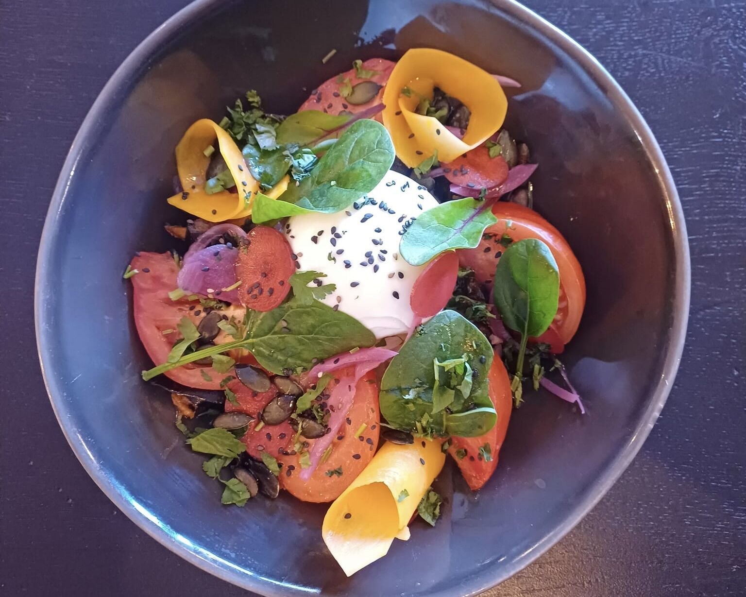 Tomates, burrata et herbes du moment